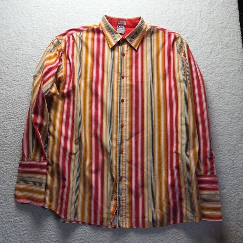 Dream USA Shirt Mens 3XL Multicolor Stripe Long Sleeve Button-Up Casual